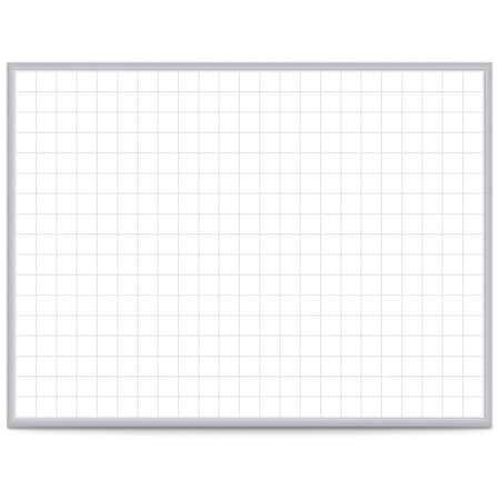 Dry Erase Board, Steel, 36 1/2 in, 48 1/2 in, Aluminum Frame, White/Gray, Gloss