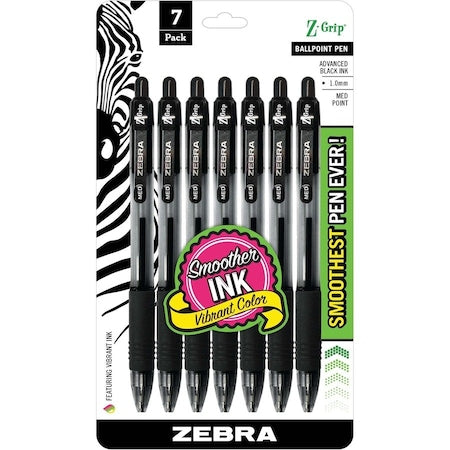 Zebra Pen Z-Grip - Medium Pen Point - 1 mm Pen Point Size - Retractable - Black - Clear Barrel - 7-/ Pack