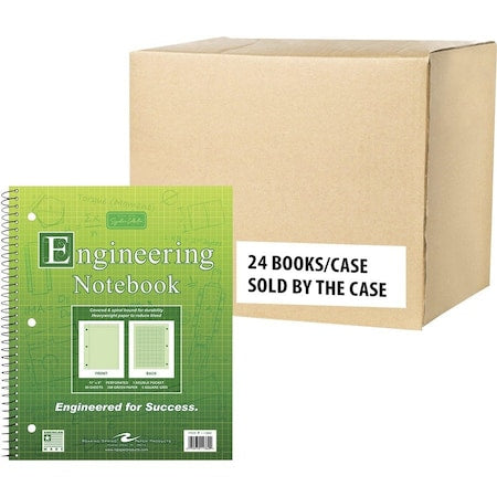 Case of Engineering Wirebound Notebook, 8.5"x11", 80 sht/book, Green Tinted, Heavyweight Backer, PK24