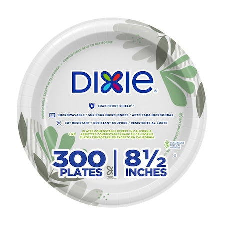 Disposable Plate, 8 1/2 in, Round, Paper, Pathways, PK300