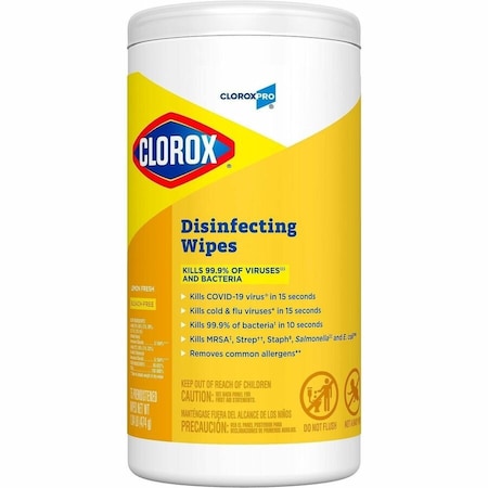 Disinfecting Wipes, 75 Wipe Canister, 7 in x 8 in Wipes, Lemon, White, PK6