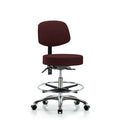 Rutledge Fab Stool with Back Chr-Medium Bench Height with Chr Foot RingandCasters in Burgundy Fab