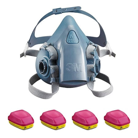 Half Mask Respirator Kit: 4 Combo Cartridges Included, Storage Bag, Acid Gas/Organic Vapor, Size M