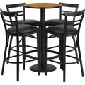 Round Natural Bar Table, Rnd Base, Blk Seats, 24", Laminate Top, Wood Grain